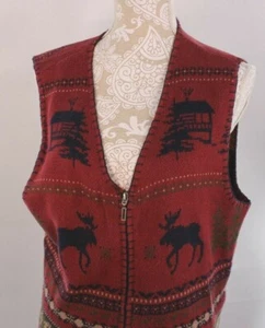 Para mujer Lana Suéter Cremallera Completa Chaleco Talla L Patrón Occidental con Color Vino Alce - Imagen 1 de 11