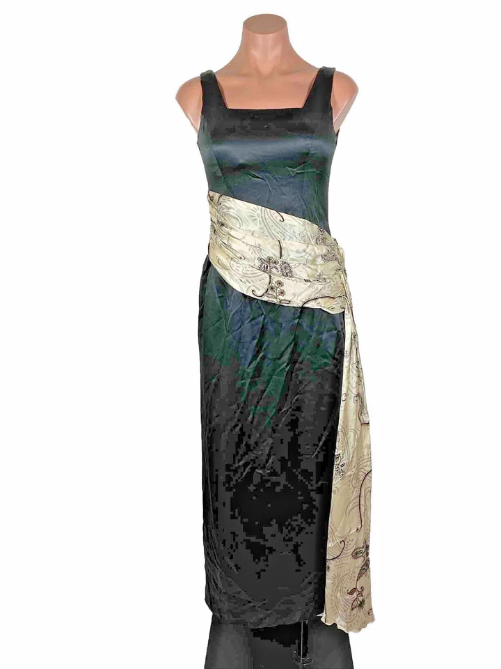 Vintage Mike Benet Prom Formal Dress Black Satin Draped Ruched 90s y2k - Image 1 of 4