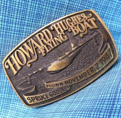 Spruce Goose Belt Buckle Howard Hughes Flying Boat Vtg 80s Age Of Bronze .DBD861 - Image 1 of 4