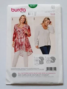 BURDA PATTERN - 6615 LADIES TOP TUNIC PLEATS V-NECK HI-LOW HEMLINE 18-30 UNCUT - Imagen 1 de 2