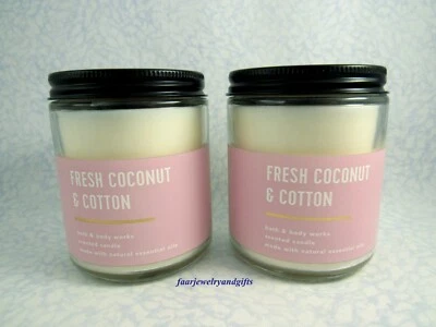 Bath & Body Works FRESH COCONUT & COTTON 1-Wick Candle X 2 - 7 oz each -NEW - Image 1 of 2