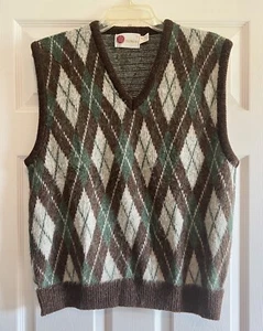 Vintage Sears Kings Road Men’s Argyle Sweater Vest Mohair Blend Large 1970s - Picture 1 of 4