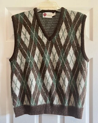Vintage Sears Kings Road Men’s Argyle Sweater Vest Mohair Blend Large 1970s - Image 1 of 4