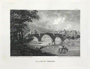 Gales Vista del puente Llanrwst río Conway impresión antigua c1799 - Imagen 1 de 3