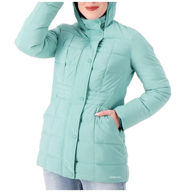 Lands' End Comfort Stretch Mixed Quilted Down Coat Teel Shadow - Image 1 of 1