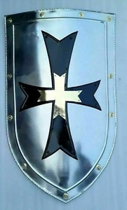 Templar Knight Black Cross Crusader Medieval Shield Battle Knight Heater Shield - Picture 1 of 5
