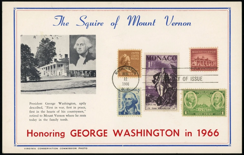 The Squire of Mount Vernon Honoring George Washington 1966 FDC First Day Issue - Image 1 of 1
