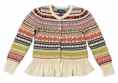 Suéter cardigã Polo Ralph Lauren criança meninas ilha justa mistura de lã 4T - Imagem 1 de 4