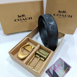 Coach MEN'S Signature Gold Double Head Belt Box Set Adjustable 120CM NEW
