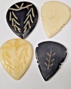 Rare 4 Horn Bone Guitar Picks Iron Age Handcrafted Designed Riff Pick Stone - Picture 1 of 6