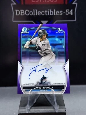 2023 Bowman Chrome Javier Sanoja 1st Purple Refractor Auto 135/250 Miami Marlins - Image 1 of 2