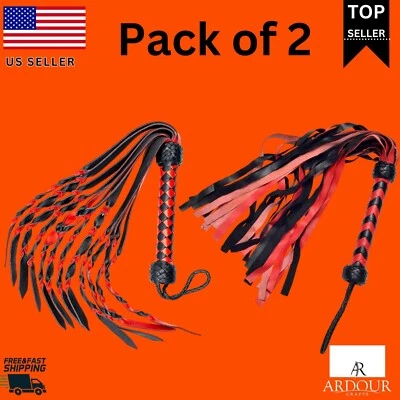 Flogger artesanal de cuero genuino rojo y negro con 12 colas de doble capa Foto 1 de 4