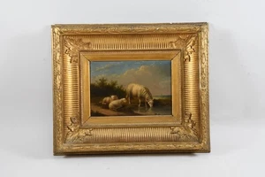 Q46F34- Jules Léonard (1827-1897) Pecore sull'acqua dipinto firmato XIX secolo - Foto 1 di 12