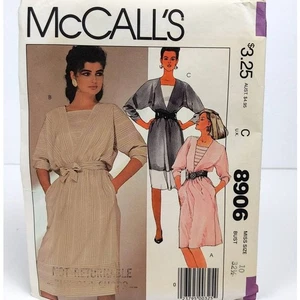 80er Jahre V-Ausschnitt Kleid & Bindegürtel Damen Schnittmuster, McCalls 8906, Größe 10 UC FF - Bild 1 von 5