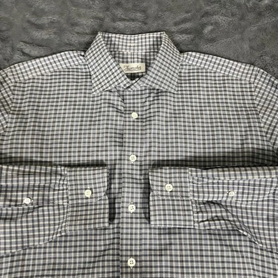 Camisa con botones Trumpmaker para hombre manga larga a cuadros guinga azul blanco algodón Foto 1 de 4