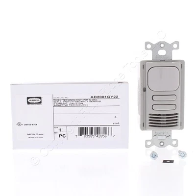 Interruptor sensor de vacío Hubbell gris adaptable PIR/US 2 circuitos AD2001GY22 Foto 1 de 4