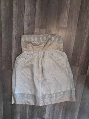 Vestido midi vintage Suzi Chin Maggy Boutique talla 12 dorado brillante cachemir. B12 Foto 1 de 4