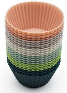 Paquete de 24 tazas para hornear cupcakes de silicona reutilizables forros antiadherentes para magdalenas de 2,75 pulgadas - Imagen 1 de 2