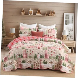  Christmas Quilt Set Size, 3-Piece Holiday Quilt Bedding King Christmas-beige - Picture 1 of 8