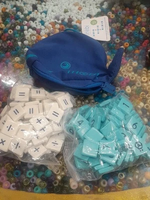 Set Of 2 Mobi Numerical Tile Math Game Dominoes With Numbers In Blue Whale Pouch - Image 1 of 4