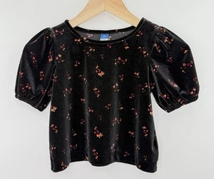 Old Navy Girl’s Velvet Puff-Sleeve Floral Black Cropped Top Size Sm 6-7 Boho - Picture 1 of 7