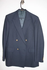 VINTAGE NAVY-BLUE DOUBLE-BREASTED GOLD METAL BUTTON BLAZER JACKET sport coat 38R - Picture 1 of 5
