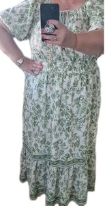 Max Studio Women's Plus Size 2X  Summer Dress Green And White Long Lined - Picture 1 of 8