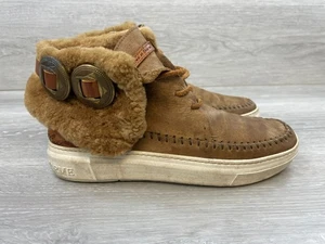Karma of Charme Womens 6.5 Brown Bootie Leather Winter Boot Faux Fur Lined Lace - Picture 1 of 10