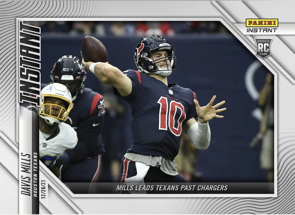 2021 DAVIS MILLS LEADS TEXANS PAST LA CHARGERS PANINI INSTANT ROOKIE CARD #153 - Image 1 of 2