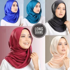 Women Scarf Silk Hijab Wrap Plain Shiny Soft Satin HeadNeck Long Shawl 180*70cm☆ - Picture 1 of 38
