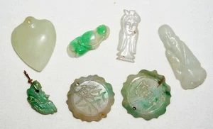7Pc Vintage Chinese Miniature Jadeite Jade Carved Pendants & Ornaments (***) - Picture 1 of 16