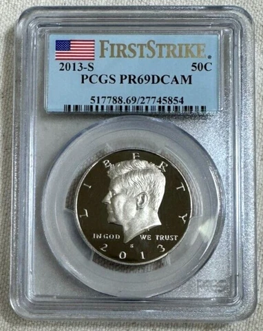 2013-S 50C PCGS PR69 DCAM Proof Kennedy First Strike Flag Label Beautiful Coin Cover
