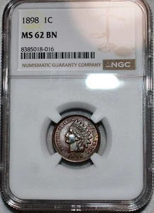 NGC MS-62 BN 1898 Indian Head Cent, Attractively Toned specimen. - Picture 1 of 2