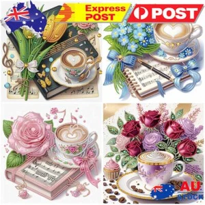 5D DIY Partial Special Shaped Drill Diamond Painting Coffee Flower Kit 30x30cm - Afbeelding 1 van 24