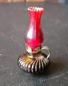 RED GLASS OIL LAMP MINATURE REPLICA. NICE HAS GOOD DETAIL. - Picture 1 of 9