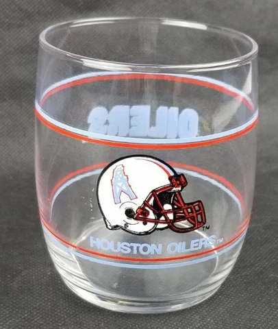 Vintage Houston Oilers 3-3/4” Drinking Glass NFL Stemless Tumbler Rocks Cover