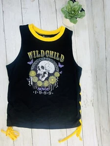 Wild Child Skull Graphic Girls Black Tank Top Juniors Size Medium - Picture 1 of 8