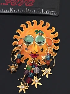 LUNCH AT THE RITZ 24k gp Enamel SUN SHADES BROOCH PENDANT signed FREE SHIPPING - Picture 1 of 6