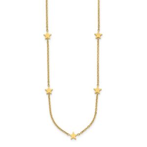14k Yellow Gold Polished Five Star Station 16 in w/ 2 in ext. Necklace for Women