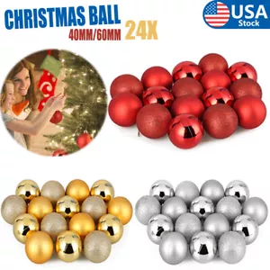 24/Set 60/80mm Christmas Glitter Ball Ornaments Tree Pendants Hanging Decoration - Picture 1 of 31