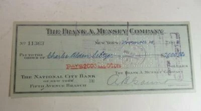 CHARLES ALDEN SELTZER SiGNED CHECK FOR ARGOSY ALL STORY PULP 1923 THE WILD RIDER Foto 1 de 4