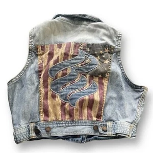 Vintage Rocawear Americana Patchwork Denim Crop Vest Size Medium Streetwear Y2K - Picture 1 of 11