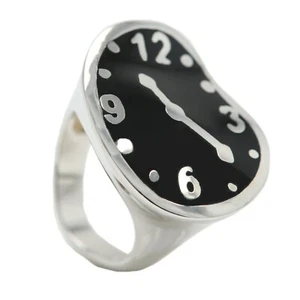DALI Melting Clock Art Inspired Ring Sterling Silver Black Enamel finger size7.5 - Picture 1 of 6