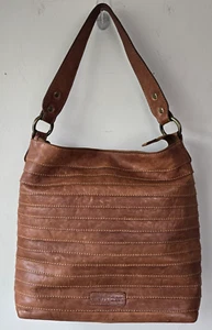 NINO BOSSI Leather Hobo Hand Bag Purse Shoulder Strap Zip Textured Brown - Picture 1 of 20
