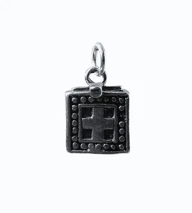 Gebetsbox Charm Anhänger, reines 925 oxidiertes Sterlingsilber, 3D Kreuz Liebe Frieden - Bild 1 von 4