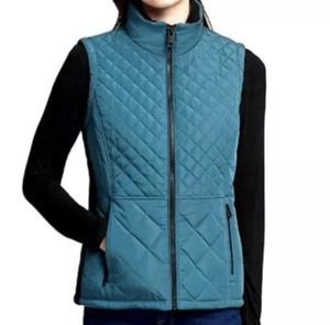 Andrew Marc Womens Sz Medium Blue Teal Puffer Quilted Zip Up Vest Knit Sides - Picture 1 of 10