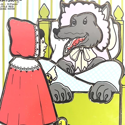 Vintage Wooden Playskool 1980 Puzzle Lot of 2 Little Red Riding Hood Colors See - Image 1 of 4