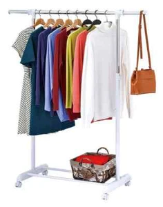 Mainstays Adjustable Rolling Garment Rack Metal Chrome, White, 84-121Wx44Dx123.5 - Picture 1 of 7