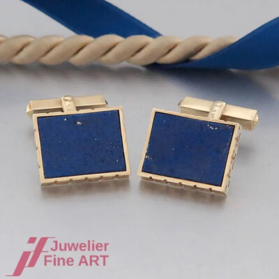 klassische Manschettenknöpfe mit großen Lapis-Lazuli Steinen in 14K/585 Gelbgold - Bild 1 von 4