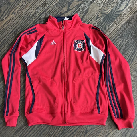 Adidas Chicago Fire Track Jacket MLS Soccer Full Zip Youth L Large (14) Cover